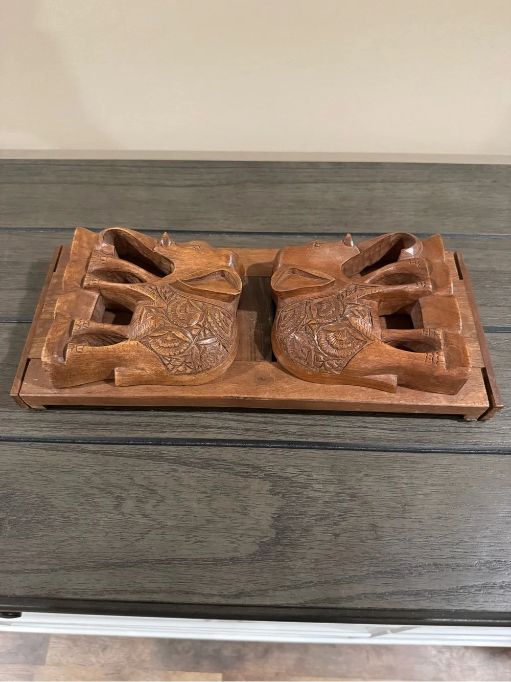 Handcrafted Brown Wooden Bookends